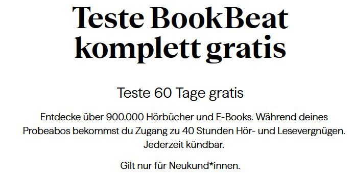 BookBeat Hörbuch Service 60 Tage GRATIS ausprobieren