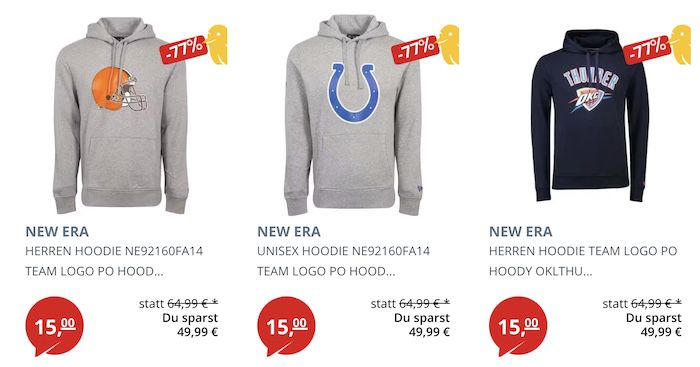 PickSport 15€ Fixpreis Sale mit Restgrößen   z.B. New Era Hoodies (statt 37€)
