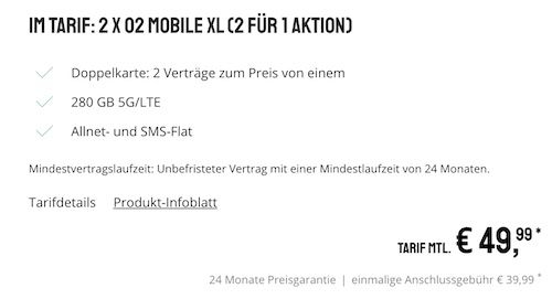 Apple iPhone 15 Pro für 99,95€ + 2x o2 Allnet 280GB 5G für 49,99€ mtl.
