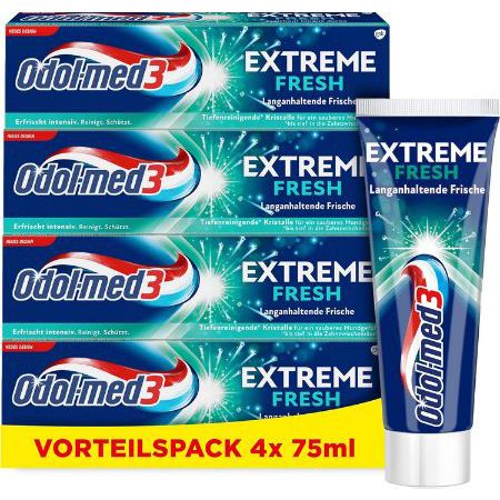 4er Pack Odol med3 Extreme Clean Zahnpasta, 4x75 ml ab 9,15€ (statt 12€)