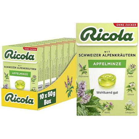 🍏 10er Pack Ricola Apfelminze Kräuter-Bonbons, 50g Box ab 14,24€ (statt 20€)