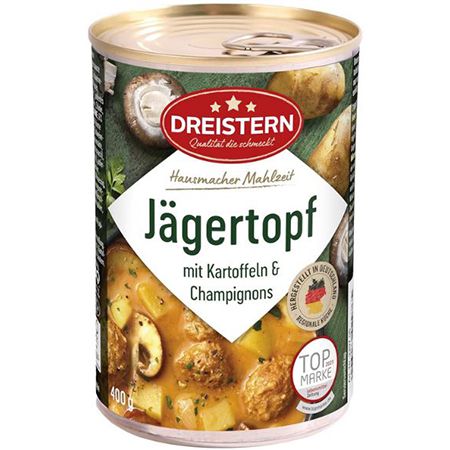 4x Dreistern Jägertopf mit Kartoffeln & Champignons, 400g ab 10€