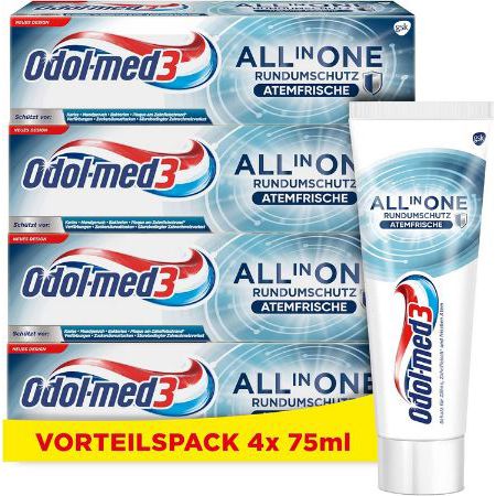 4er Pack Odol med3 All in One Rundumschutz Zahnpasta, 75ml ab 7,20€ (statt 10€)