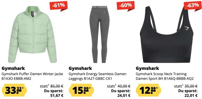 Sportspar: Gymshark Sale mit Fitnesskleidung & Zubehör ab 4,99€