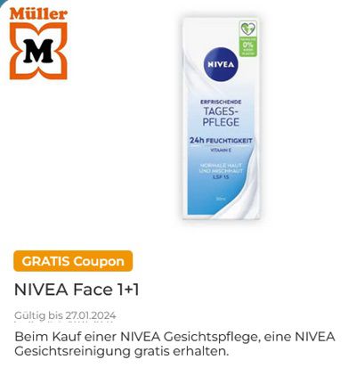 Couponplatz: 1x NIVEA Gesichtspflege kaufen, 1x NIVEA Gesichtsreinigung gratis dazu