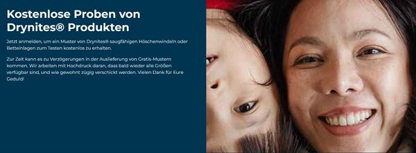 Gratismuster von DryNites Pyjama Höschen oder Betteinlage anfordern