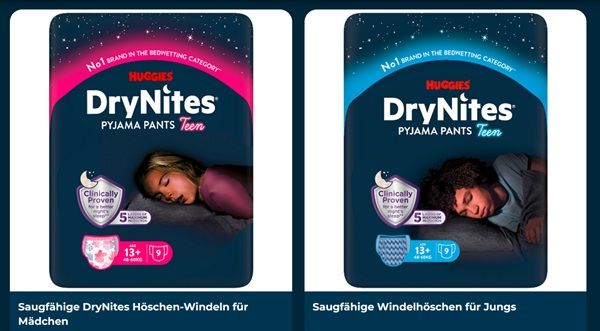 Gratismuster von DryNites Pyjama Höschen oder Betteinlage anfordern