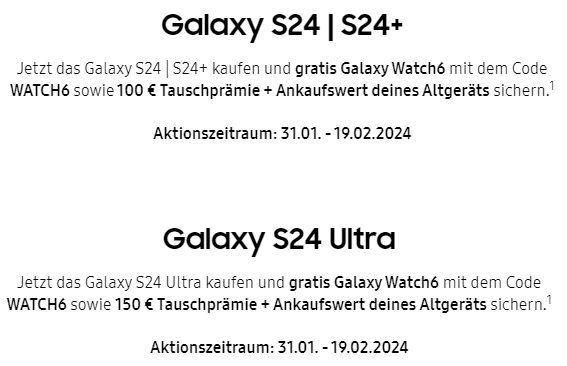 🔥 Samsung Galaxy S24/ S24+ oder S24 Ultra + Gratis Galaxy Watch 6 & bis 150€ Prämie