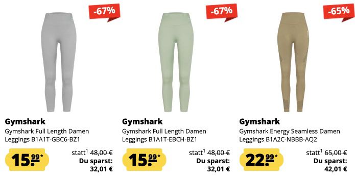 Sportspar: Gymshark Sale mit Fitnesskleidung & Zubehör ab 4,99€