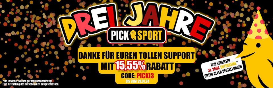 PickSport Geburtstag mit 15,5% auf ALLES + Gewinnspiel mit 3 x 250€ Gutscheinen