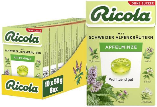 10er Pack Ricola Apfelminze Kräuter Bonbons, 50g Box ab 12,31€ (statt 20€)