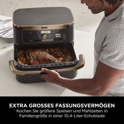 Ninja AF500EUCP Deluxe Foodi FlexDrawer Heißluftfritteuse, 10,4L für 209,99€ (statt 280€)