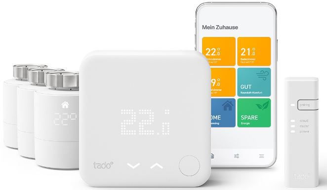 3x tado Smartes Thermostat + Bridge + Funk Temperatursensor für 239,95€ (statt 277€)