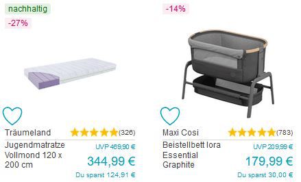 Babymarkt: 10% oder 12% Rabatt auf Möbel & mehr   z.B. Maxi Cosi Bett 162€ (statt 199€)