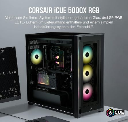 Corsair iCUE 5000X RGB Mid Tower ATX inkl. RGB Lüfter für 169,90€ (statt 189€)