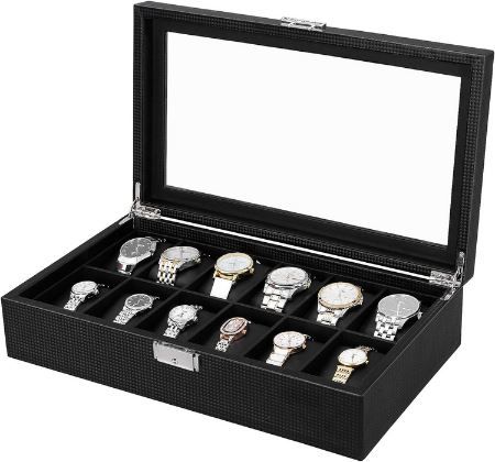 Songmics Uhrenbox mit 12 Fächern & Glasdeckel für 23,99€ (statt 30€)