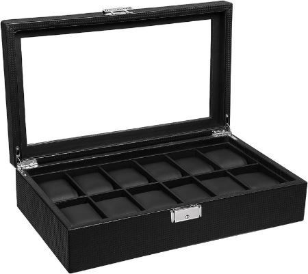 Songmics Uhrenbox mit 12 Fächern & Glasdeckel für 23,99€ (statt 30€)