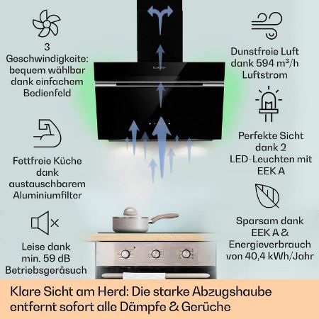 Klarstein Alina Dunstabzugshaube mit RGB LEDs, 60cm für 127,49€ (statt 181€)
