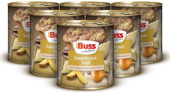 6er Pack Buss Sauerkrauttopf mit Kasseler & Kartoffeln, 800g für 17,94€ (statt 24€)