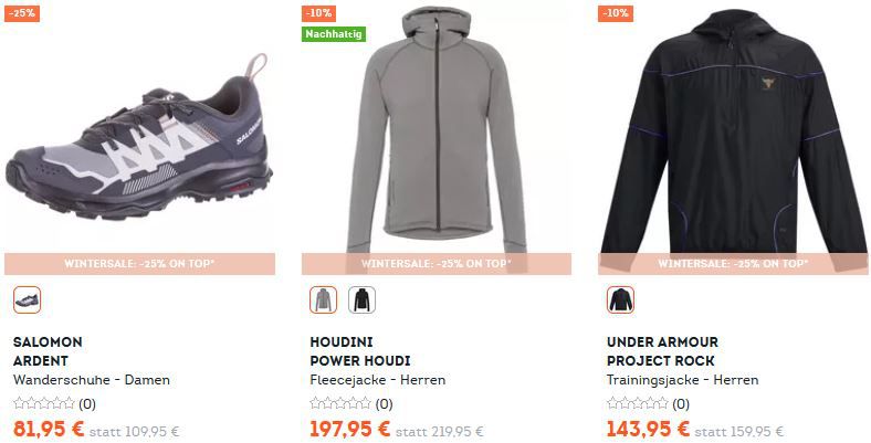 SportScheck 50% Winter Sale + 25% Extra Rabatt ab 25€ Warenwert