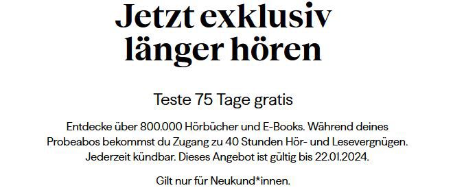 BookBeat Hörbuch-Service 75 Tage GRATIS ausprobieren