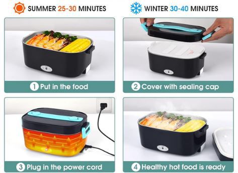 XREXS Elektrische 3 in 1 Lunchbox mit Gabel + Löffel, 1,5L, 75W für 16,99€ (statt 26€)