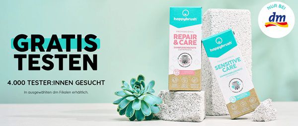 dm: happybrush Repair & Care oder Sensitive Care Zahnpasta gratis ausprobieren