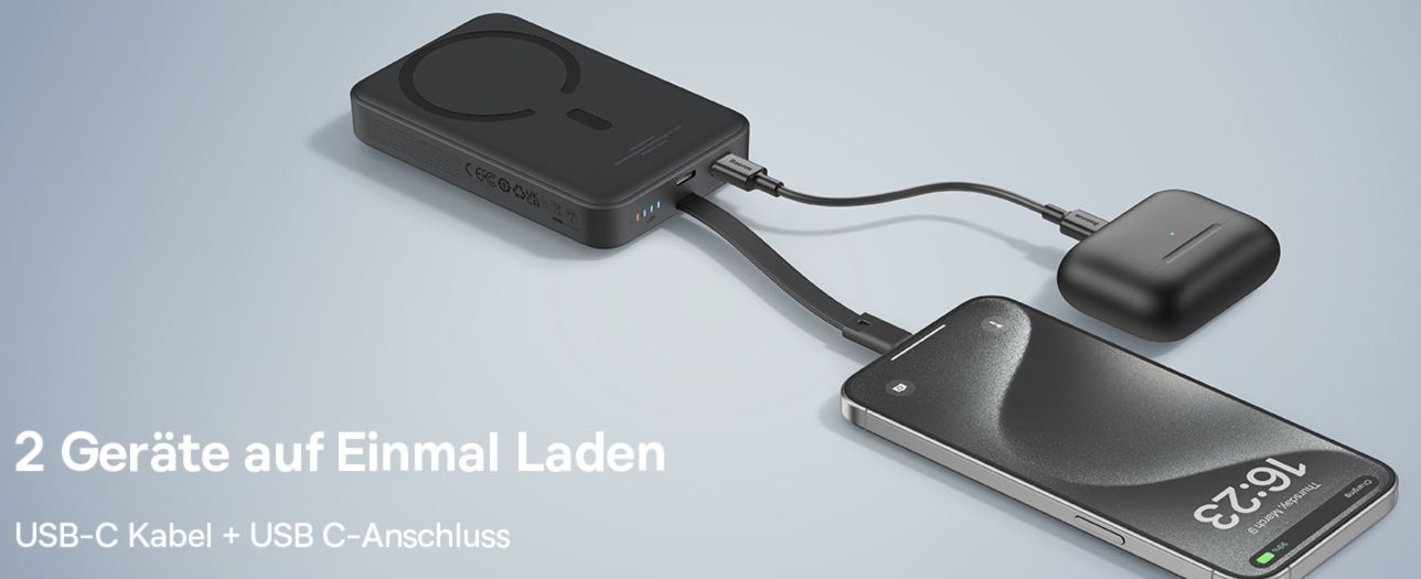 Baseus Magsafe 30W Powerbank mit 10.000mAh & USB C Kabel für 41,99€ (statt 56€)