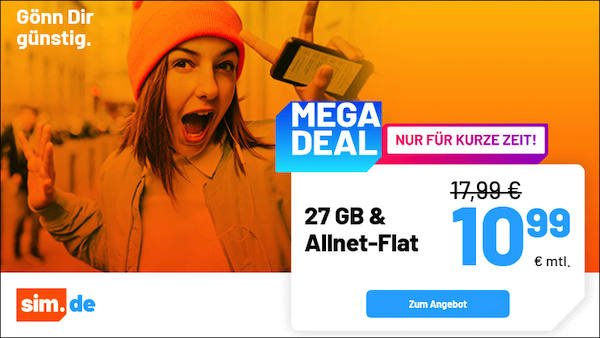 Sim.de Allnet Flat inkl. 27GB 5G für 10,99€ mtl.   monatlich kündbar