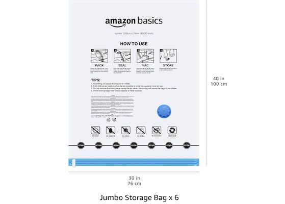 6x Amazon Basics Vakuumbeutel für Kleidung für 13€ (statt 16€)