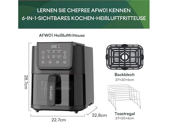 CHEFREE Heißluftfritteuse mit 5L im Familienformat für 84,99€ (statt 96€)