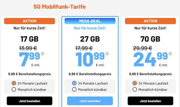 Sim.de Allnet Flat inkl. 27GB 5G für 10,99€ mtl.   monatlich kündbar