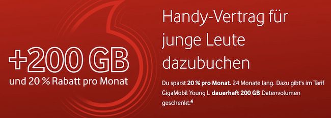 Young + Gigakombi: Vodafone Allnet 65GB 5G für 13,99€ oder 305GB für 20,39€ mtl.