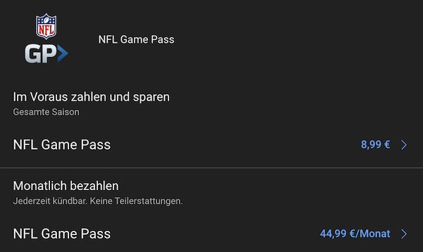 Fehler? NFL Game Pass für 12 Monate nur 8,99€ (statt 45€)
