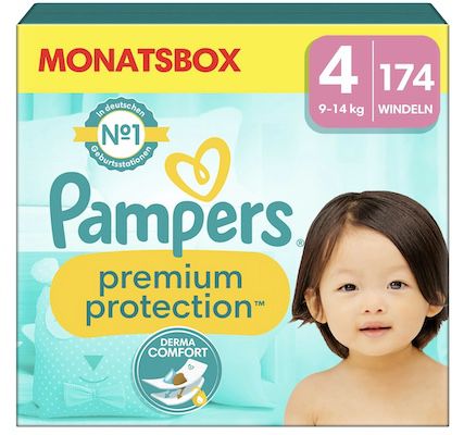 20% auf Pampers   z.B. 174x Premium Protection Gr. 4 (9 14 kg) für 39€ (statt 52€)