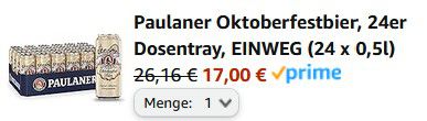 24er Tray Paulaner Oktoberfestbier je 0,5 l ab 17€ +Pfand