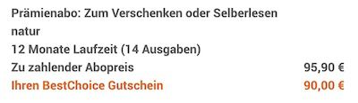 14 Ausgaben der Natur für 95,90€ + Prämie 90€ BestChoice Gutschein