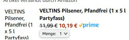 5 Liter Veltins Pilsener Partyfass ab 10€ (statt 15€)