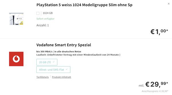 🎮 Playstation 5 Disc Slim + Vodafone 20GB Allnet für 29,99€ mtl + 200€ Bonus