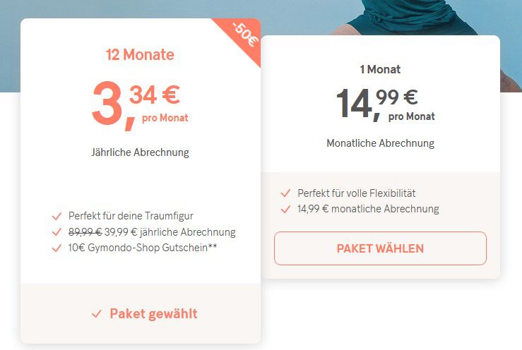 50% Rabatt auf das 12 Monate Gymondo Online Fitness Paket