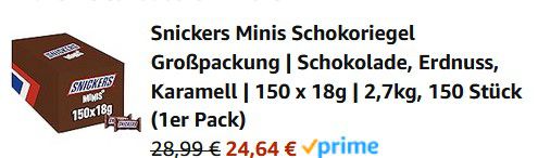 150er Pack Snickers Minis (2,7kg) ab 24,64€ (statt 31€)