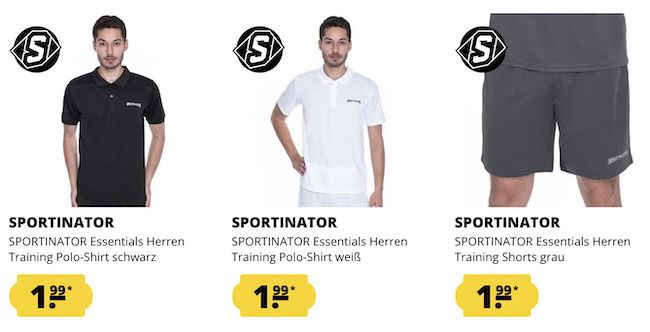 👕 Sportinator Poloshirts, Shorts & T Shirts für je 1,99€ zzgl. Versand