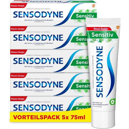 5er Pack Sensodyne Sensitiv Fluorid Zahncreme, 75ml ab 11,68€ (statt 14€)