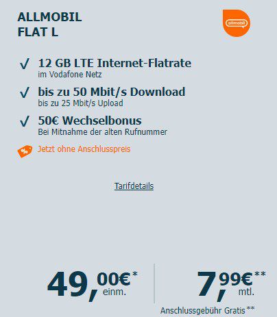Samsung Galaxy A14 LTE für 49€ + 12GB Vodafone Allnet 7,99€ mtl. + 50€ Bonus