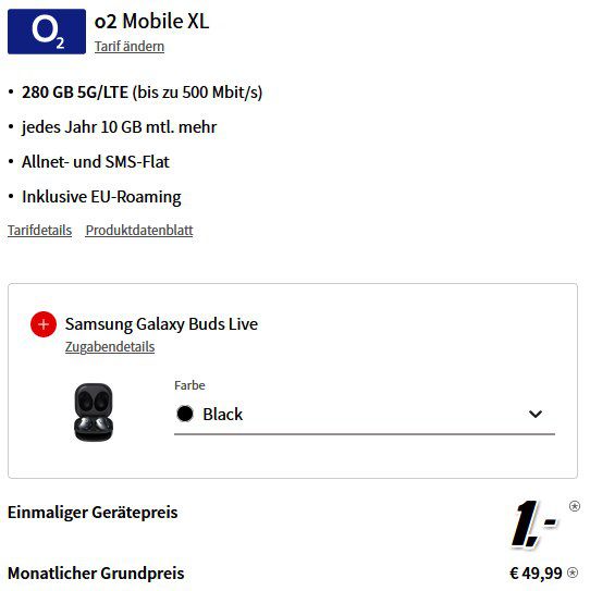 Samsung Galaxy S24 + Galaxy Buds Live mit o2 280GB 5G/LTE Allnet für 49,99€ mtl