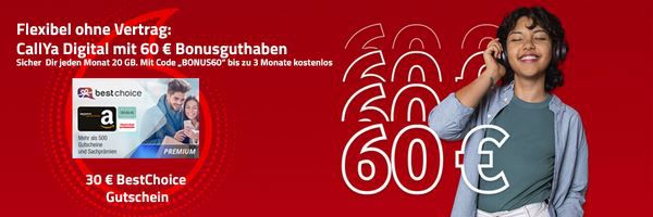 🔥 3 Mon. GRATIS Vodafone CallYa + 20GB 5G pro Monat + 30€ Gutschein