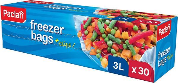 30er Pack Paclan Gefrierbeutel mit Clips, 3 Liter ab 0,77€