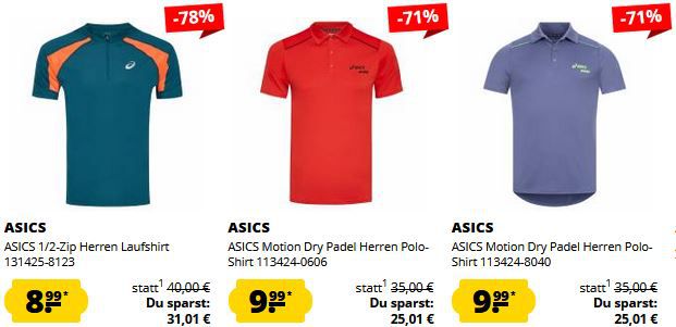 SportSpar: Asics Sale ab 5,99€   z.B. Poloshirt ab 9,99€ (statt 26€) + 5€ Gutschein