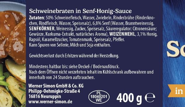 Simon Schweinebraten in würziger Honig Senf Sauce, 400g ab 4€ (statt 5€)