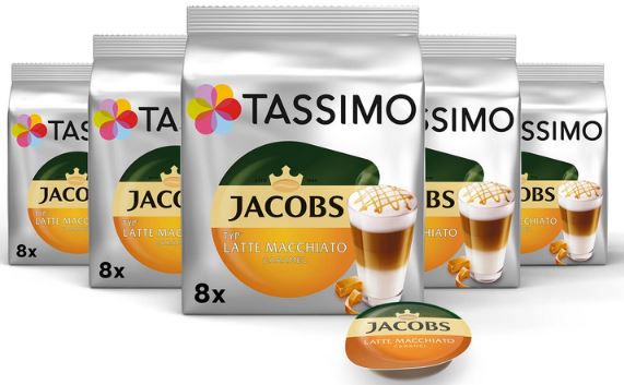 5er Pack Tassimo Jacobs Latte Macchiato Caramel, 5 x 8 Kapsel ab 17,95€ (statt 25€)
